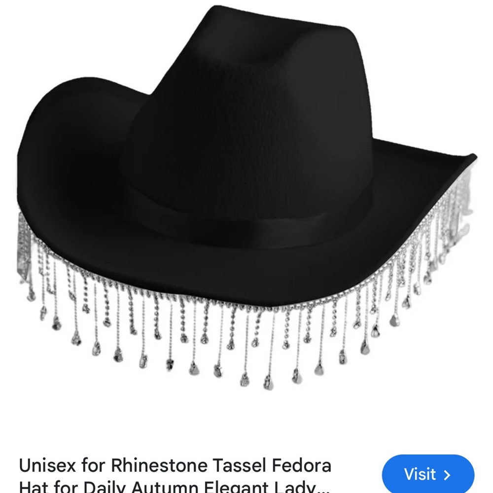 Black and Silver Western Hat with Fringe Tassels